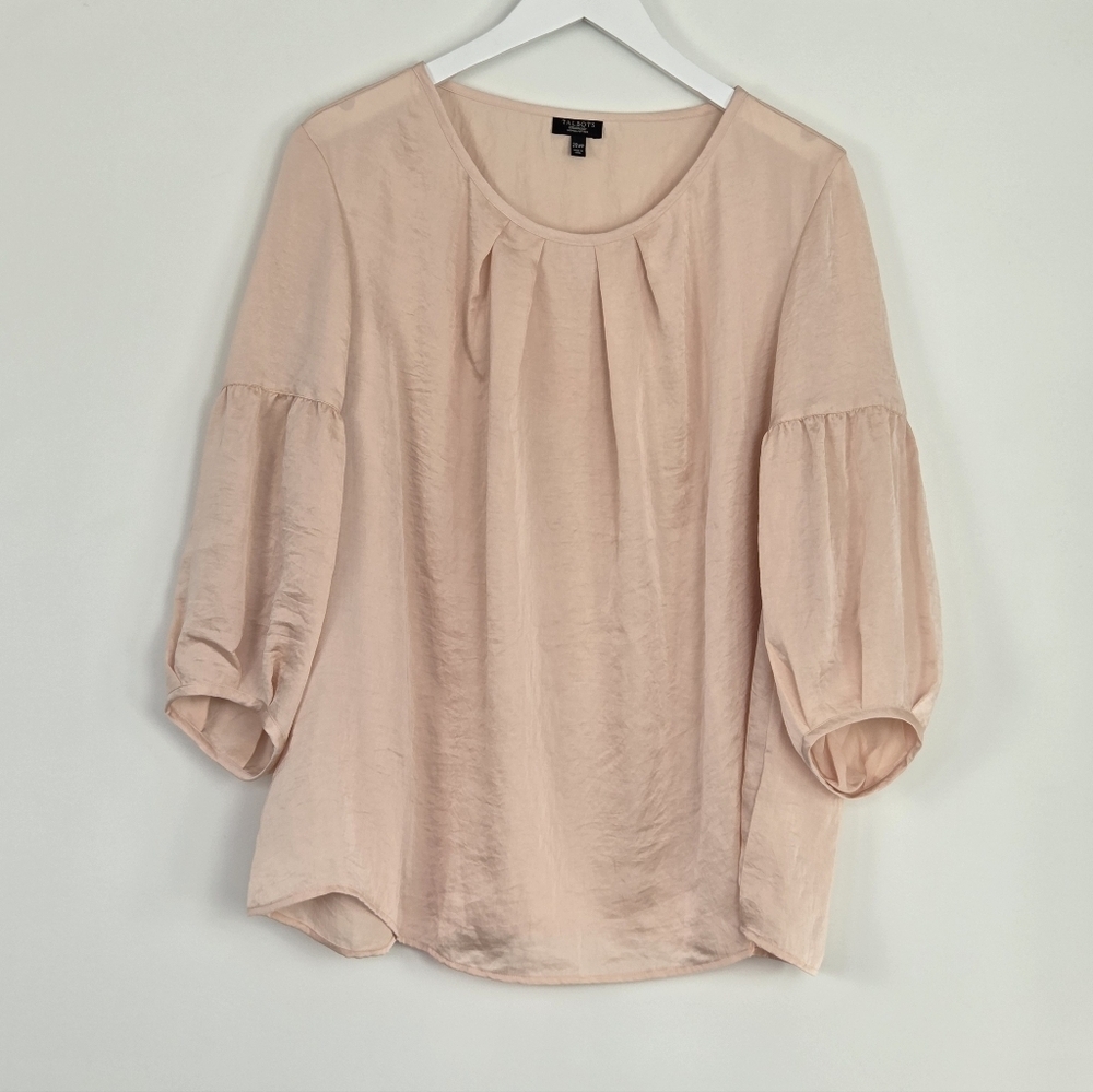 Talbots Satin Champagne Blush Balloon Sleeve Petite Size 20P Blouse